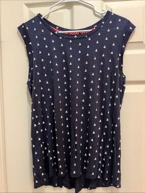 Navy Sleeveless Top with White Sailboat Print